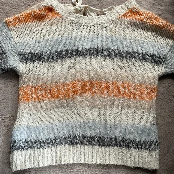 Anthropologie Meadow Rue Kennedy Fuzzy Knit Stripe Back Bow Sweater sz M Orange - Picture 3 of 11